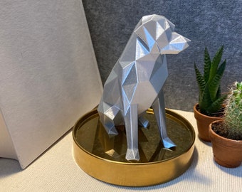 Estatua de Golden Retriever de baja poligonalidad, escultura geométrica de perro impresa en 3D - Decoración de mesa de estilo nórdico