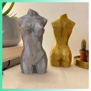 Female Torso Statue Low Poly Geometric Design Body Sculpture Home & Office Decoration Metal Color 3D Printed