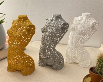 Female Torso Statue Organic Voronoi Style Metal Look Colour Elegant Home Table top or Shelf Decoration 3D Printed
