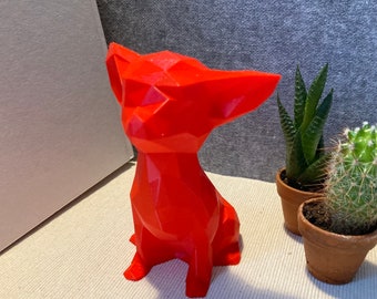 Escultura de perro chihuahua, decoración para mascotas impresa en 3D de baja poligonalidad