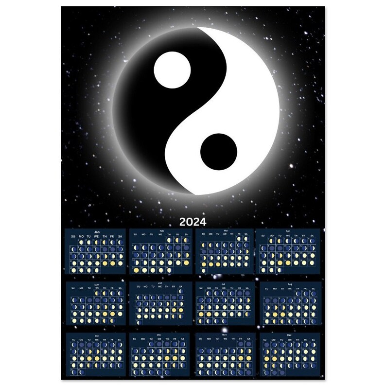 Lunar Calendar 2024 Poster Annual Calendar Wall Calendar Full Moon