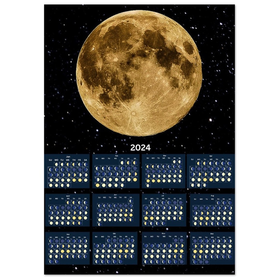 Moon Wall Calendar 2024 Calendar Planner Poster Calendar Moon Etsy UK