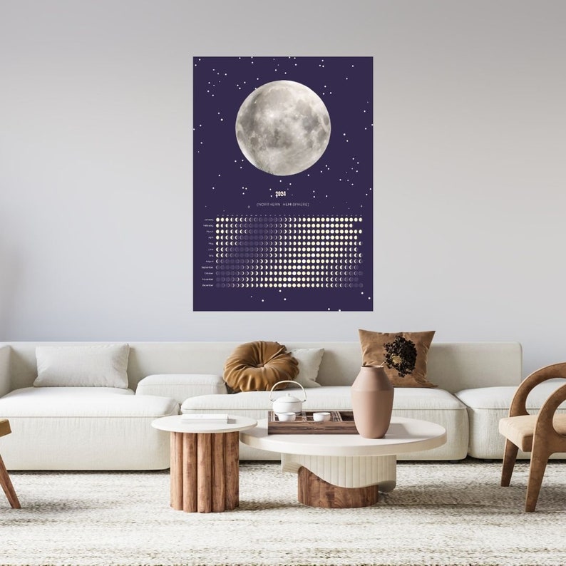 Moon Calendar 2024 Poster Calendar Lunar Calendar Northern Hemisphere