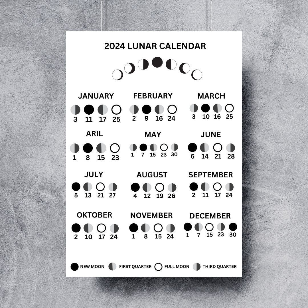 Moon Wall Calendar 2024 Calendar Planner Poster Calendar Moon Etsy