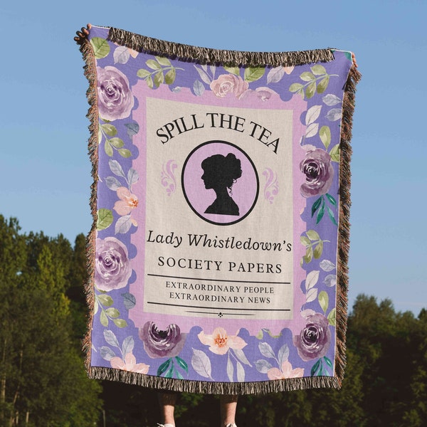 Bridgerton Dress Lady Whistledown Purple blanket Gift for her Book Lover Gift Lady Whistledown's Blanket Spill The Tea Society Paper