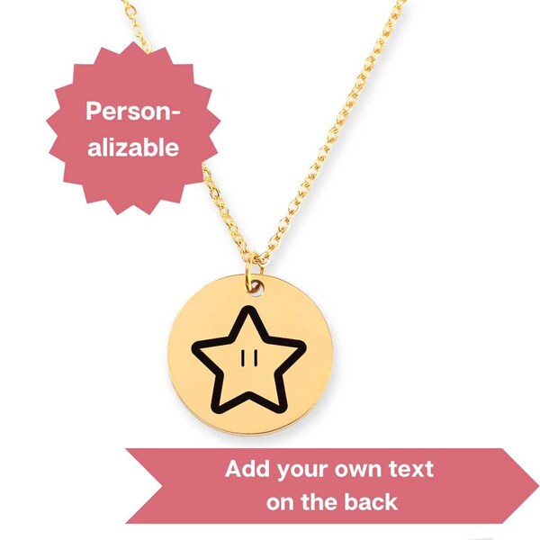 Personalized Custom Gift Mario Star Win Necklace Nintendo Gaming Lover Jewelry Stainless Steel Gaming Convention