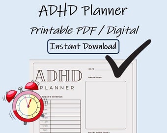 ADHD Planner Printable for Journal ADHD Adult Gift Digital Download adhd Kid planner Gift ADHD Gift Adhd Present for back to school gift