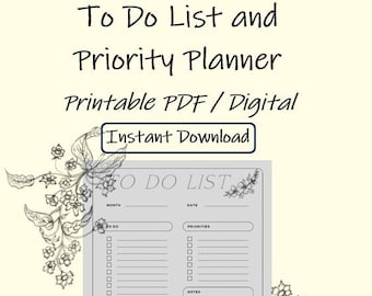 To Do List and Priority Planner Instant Download Digital Download todo list Printable Planner Planner Insert Stationary Gift to-do list
