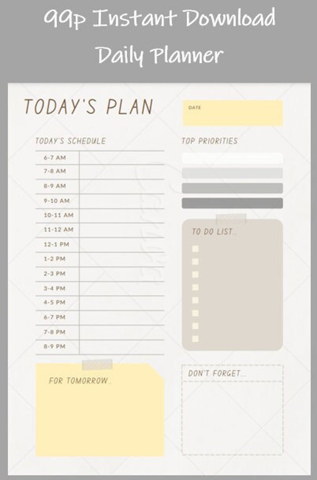 Daily Planner Instant Download Digital Download Printable to Do List ...