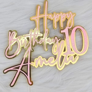 Topper de pastel personalizado, decoración de cumpleaños personalizada para mujeres, alfabeto elegante de pasteles, topper de pastel de cumpleaños de decoración de fiesta, letra rosa
