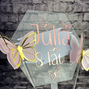 Plexi Cake Topper Mit Schmetterling, Acryl Tortenstecker, Plexiglas Tortenauflege,r Kuchentopper, Personalisiert Stecker