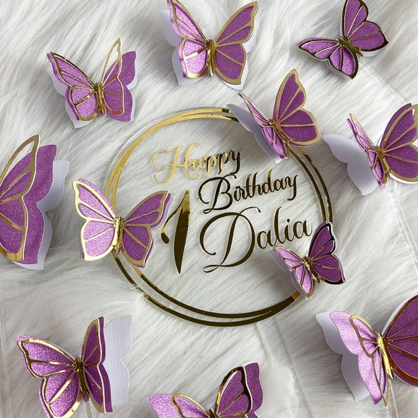 Plexiglass Cake Topper with Butterfly Torten Dekoration mit Schmetterlinge Tortendekoration aus Acryl Tortenschmetterlinge an der Seite Torte