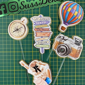 Travel-Themed Cake Topper, Customizable Cake Decoration for Destination Weddings, Adventure Birthdays, World Travel Parties
