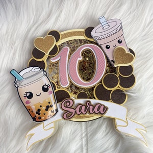 Bubble Tea Cake Topper, Motiv Tortendekoration im Kawaii, Dekoration Geburtstagstorten, Personalisiert Topper, Cake Topper Geburtstag
