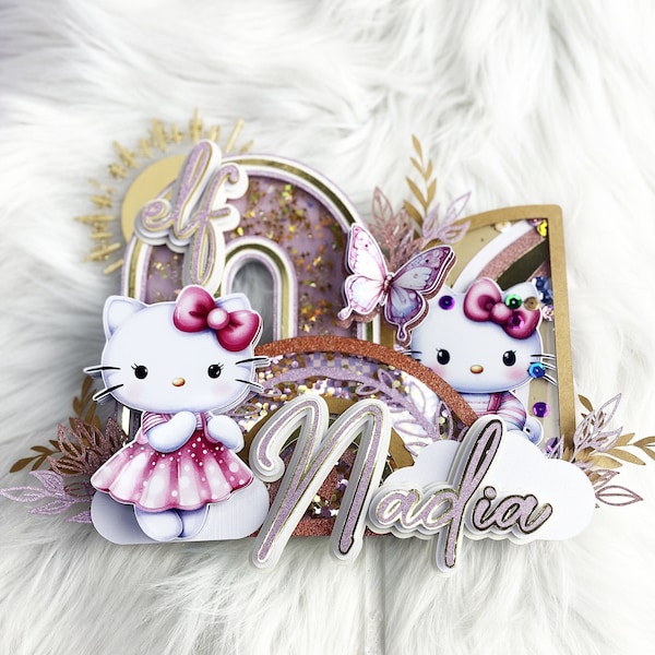 Kitty Cake Topper (Inspired), Topper mit Katzen, Mädchentorte Dekoration, Personalisiert Tortenstecker, Cat Themed Cake