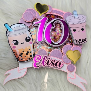 Tee-Kuchen-Topper, Bubble Tea Cake, Kawaii Boba Cake Topper, personalisierter Topper, 3D-Shaker-Topper