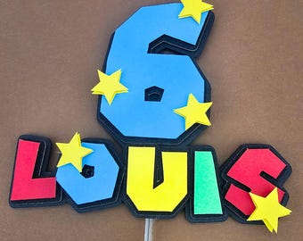 Mario Birthday Cake Topper, Cake Topper with Name and Age, Simple Cake Topper, Boy Cake Decoration, Mario Theme Birthday Party