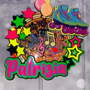 Topper per torta musicale, decorazione di compleanno fosforescente, festa personalizzabile, decorazione per torta, anni '80 e '90, Cake Topper