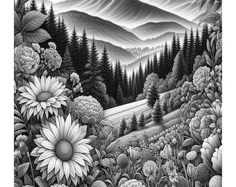 Grayscale Flower Garden Coloring Pages for Adults: Stress Relief (Printable PDF)