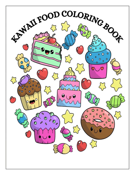 Cute Kawaii Food Coloring Books for Kids Ages 8-12: 55 Super Cute Kawaii  Food Coloring Pages with Fun Facts for Girls