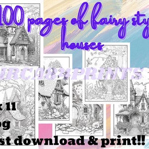 100 Fairy Houses Coloring Book for Adults and Teens Printable colouring pages Adult coloring sheets Adult coloring high quality digital
