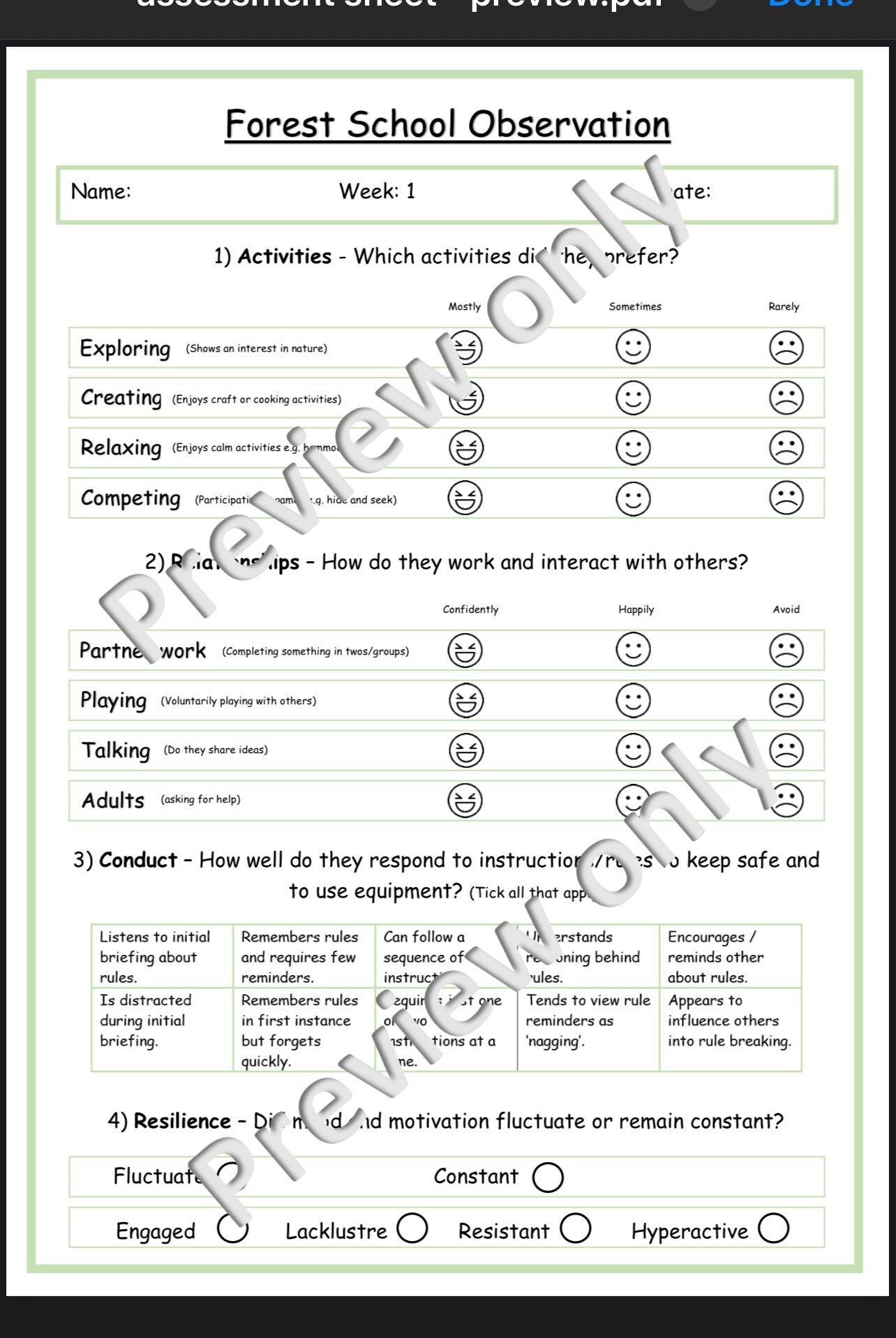 Forest School Baseline Ongoing Assessment Printable Etsy