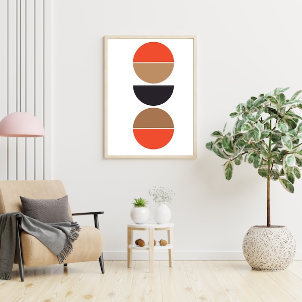 Abstract Mid-Century Modern Print, 60s Style Printable Art, Orange and Brown Art, Neutral Tones Art, Digital Download