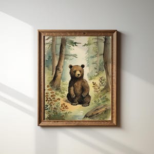 Woodland Nursery Art | Watercolor Bear Print | Animal Bear Art | Forest Nursery Print | Kids Wall Art | Forest Animal Poster | Digital Files