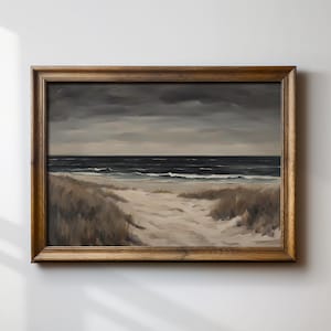 Moody Coastal Wall Art, Vintage Seascape Painting, Nautical Decor, Dark Ocean Print, Coastal Grandmother Aesthetic, Preppy Beach House Art