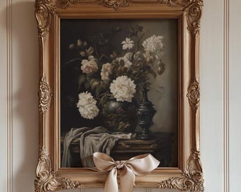 Humeurige bloemsierkunst digitale download, raadselachtige donkere academische muurkunst voor gezellige ruimtes, ideaal voor kunstliefhebbers cadeau