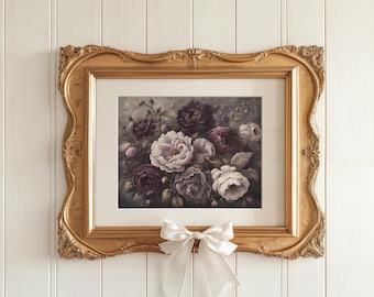 Flowers Painting | Dark Floral Wall Art | Vintage Moody Floral Painting | Moody Painting Wall Art | Dark Academia Decor | Printable Art