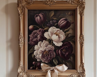Moody Floral Wall Art, Dark Vintage Digital Print, Elegant Home Decor, Unique Gift for Art Lovers, Floral Wall Decor for Living Room