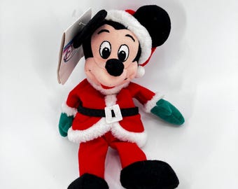 Vintage Disney Store 1990s Santa Mickey Mouse, Disney bean bag plush, with tag