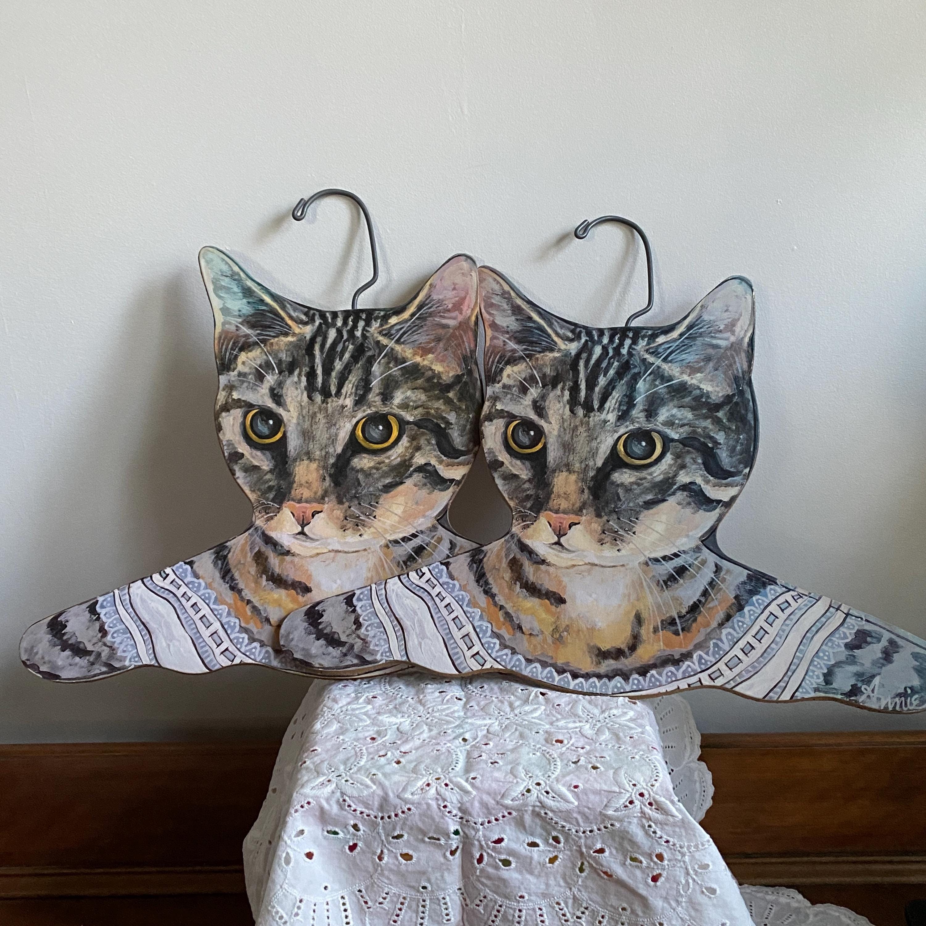 Two Vintage Stupell Cat Hangers - Artist Annie Rhinehart, Wooden