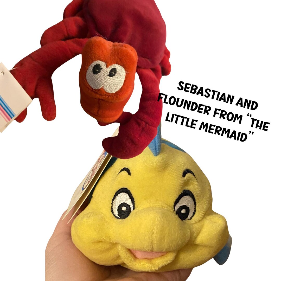 VTG Disney Little Mermaid's Sebastian and Flounder Bean Bag Plushes