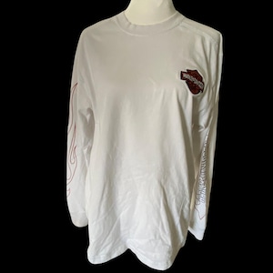 Vintage Y2K Harley Davidson Long Sleeve T-Shirt, White with Embroidered Logos, SZ Med, 100% Cotton - Minor Flaws, Flames, streetwear