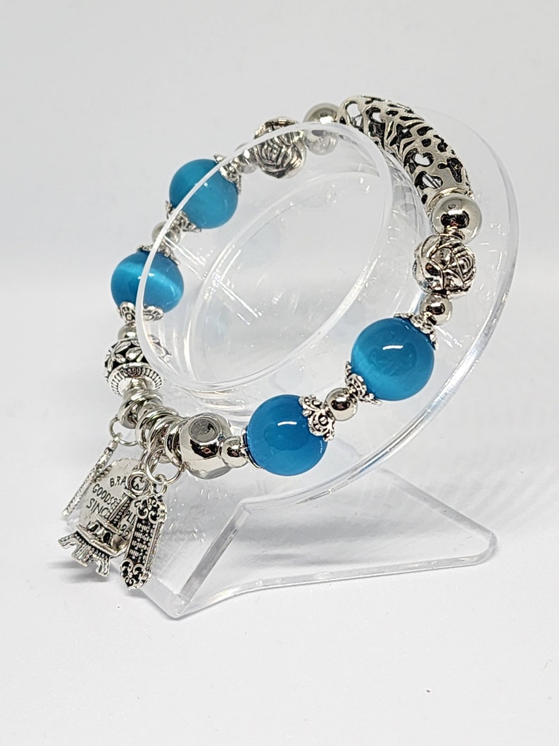 Blue Cats Eye Charm Bracelet Etsy