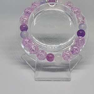 Crackled Glass Beads, Purple and White Rainbow Moonstone, Cat ears charm