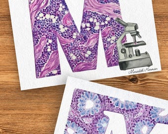 Individuell angefertigtes Histologie-Monogramm - Gewebekunst Geschenk für Doktoren, Wissenschaftler & Studenten