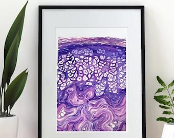 Cartilage joint histology, Pathology art original painting, watercolor, 9x12&quot;