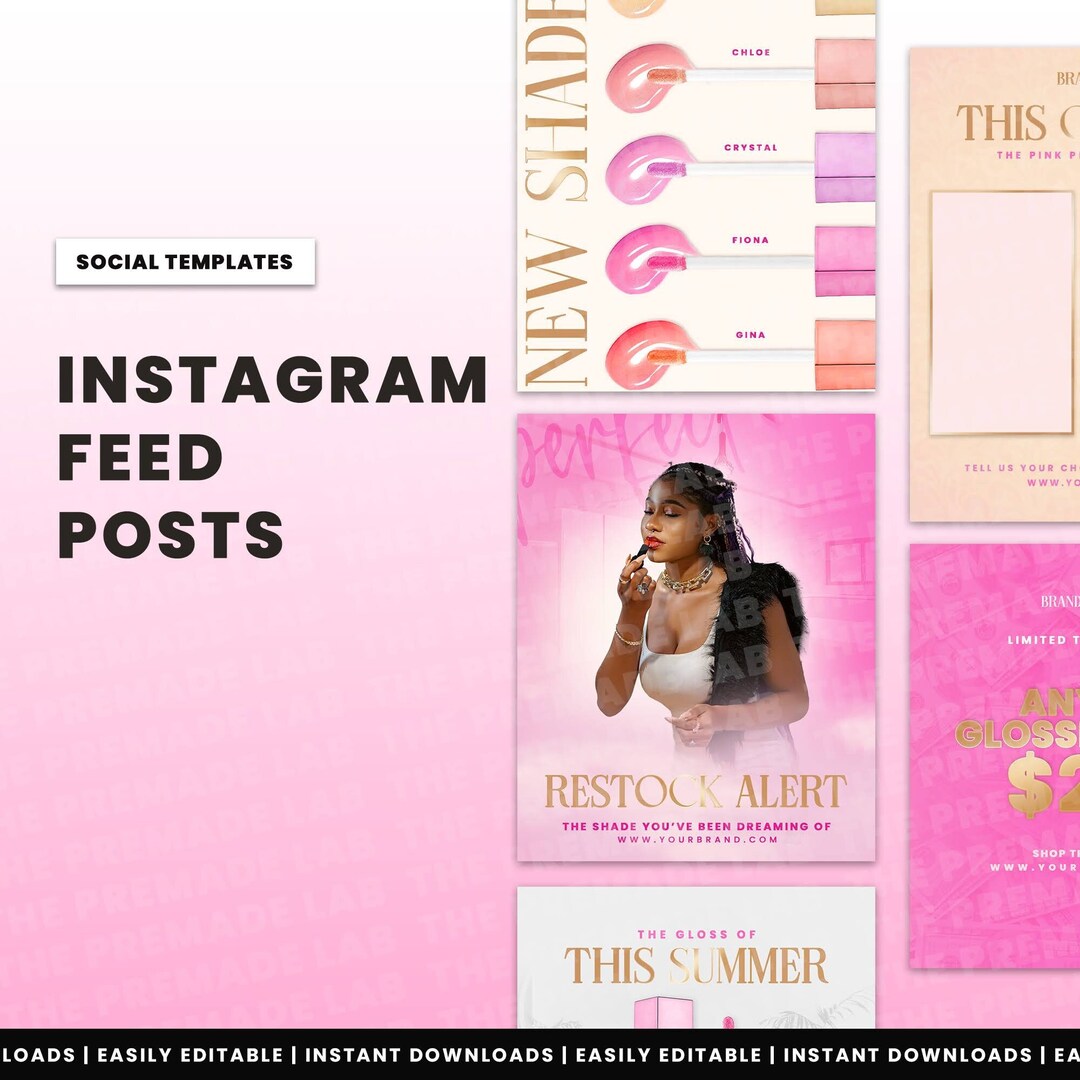 Ava Social Media Content Kit Pink and Gold Instagram Feed Posts for