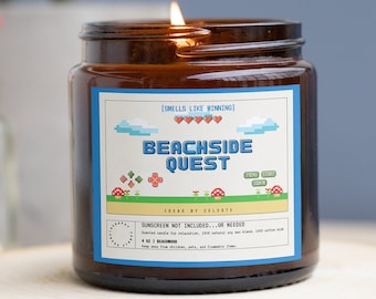 Gaming Candle - Beachside Quest 4oz, Retro-Inspired Aromatic Candle for Enhanced Gaming Experience, Perfect Gift for Gamers