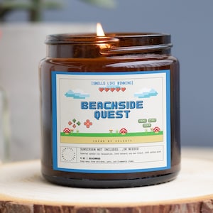 Gaming Candle - Beachside Quest 4oz, Retro-Inspired Aromatic Candle for Enhanced Gaming Experience, Perfect Gift for Gamers