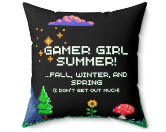 Dekorativ kudde för gamertjejer, retro gamingdesign, perfekt komfort för långa spelkvällar, rolig present till gamertjejer