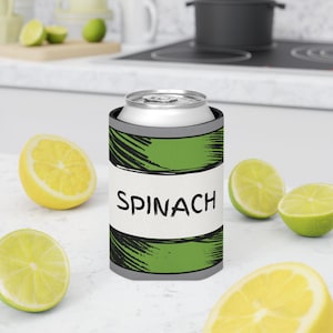 Vintage Spinach Can Inspired Can Cooler - Retro Popeye TV Show Design