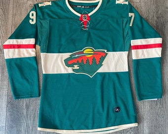GreatNorthernVTG Vintage Minnesota Wild Jersey Andrew Brunette Green and White Home Jersey with Fight Strap Size 50 Reebok Made in Canada Sweater