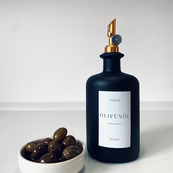 500ml Glasflaschen in Schwarz mit Ausgießern; Ölflasche, Ölspender, Olivenöl, Essig