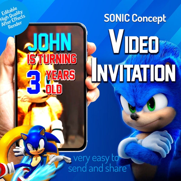 Sonic the Hedgehog Birthday Video Invitation Template, Super Sonic Invitation, Sonic Party Boys, Digital Invite Canva