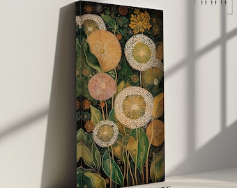 Framed Botanical Garden Art: Golden Dandelions & Leaves - Japandi Decor
