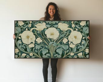 William Morris Inspired Floral Canvas Print: Vintage Farmhouse Wall Art